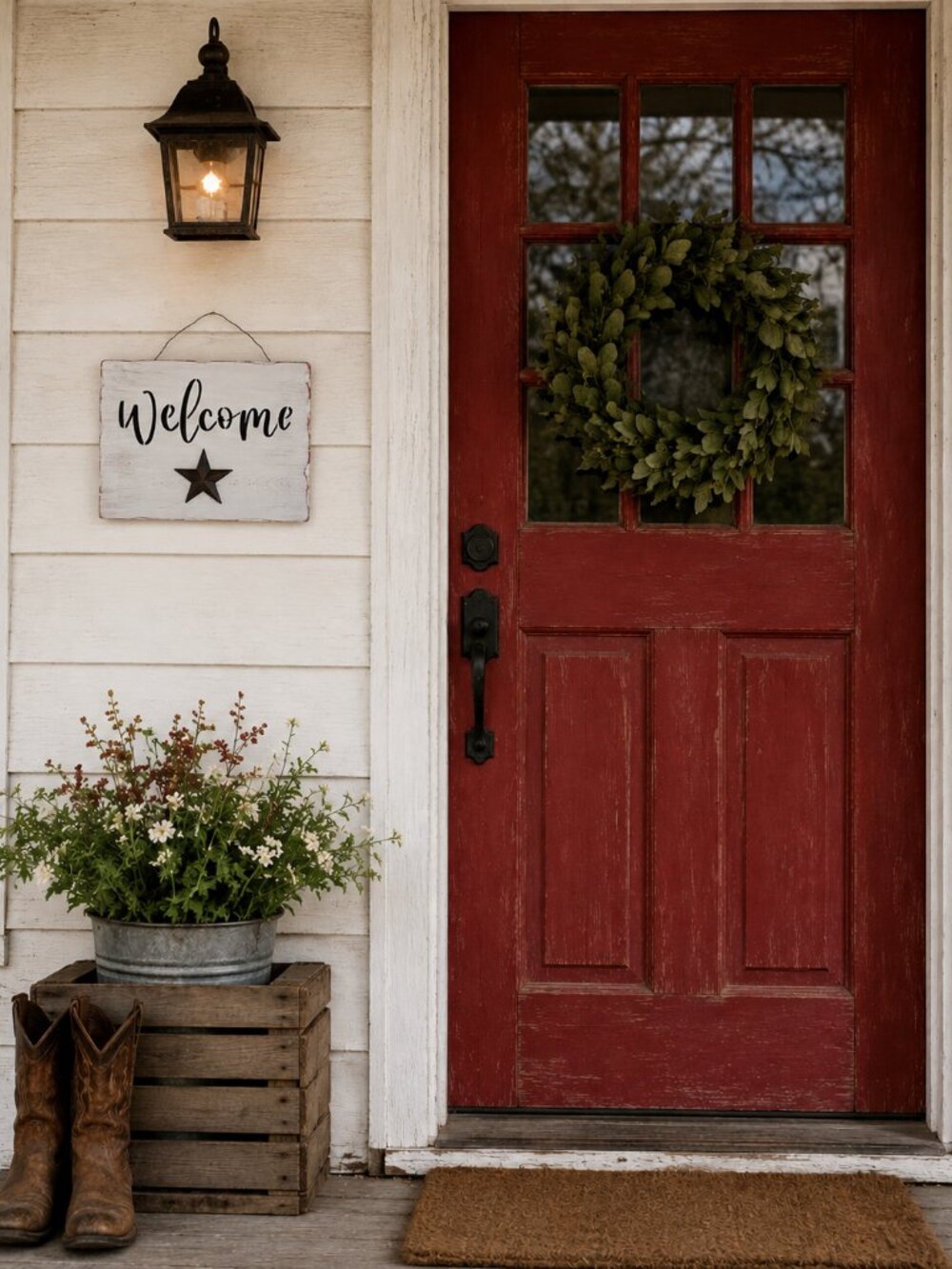Rustic White Wooden "Welcome" Sign with Star - Farmhouse Country Home Decor